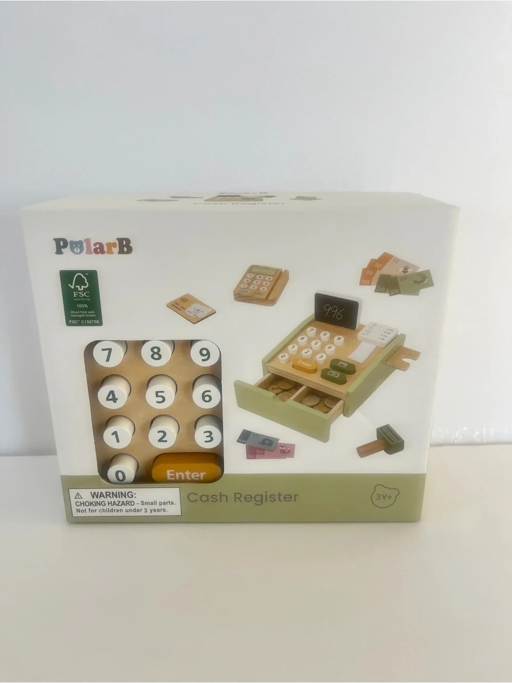 Kids Wooden Cash Register Toy in Green and Natural